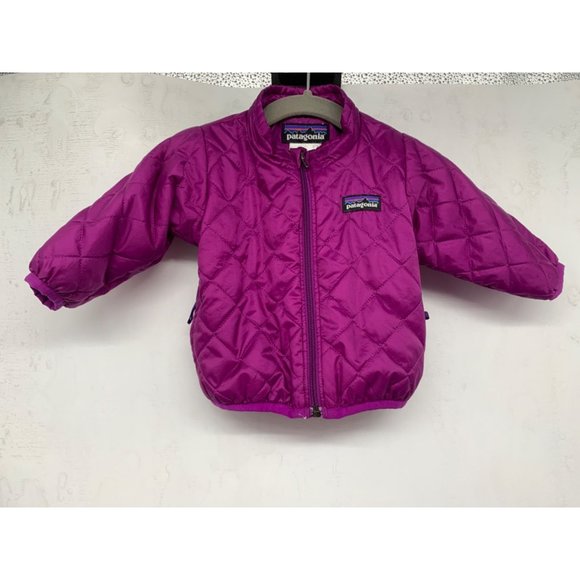 Patagonia Baby Three Month Puffer Jacket Hooded Diamond Quilted Raspberry Purple - Picture 1 of 9